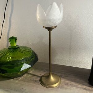 Vintage Candle Holder Tulip Frosted Leaf, Brass,Tea Light/ Votive.